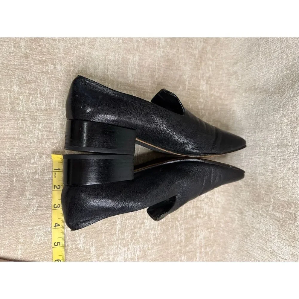 Via Spiga Women's Leather Stacked Heel Slip-on Loafer Shoes Black Size 8.5